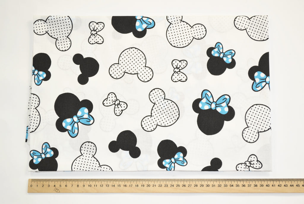 Regular Cotton Fabric - Black And White Mickey Mouse With Synymy Bows On White