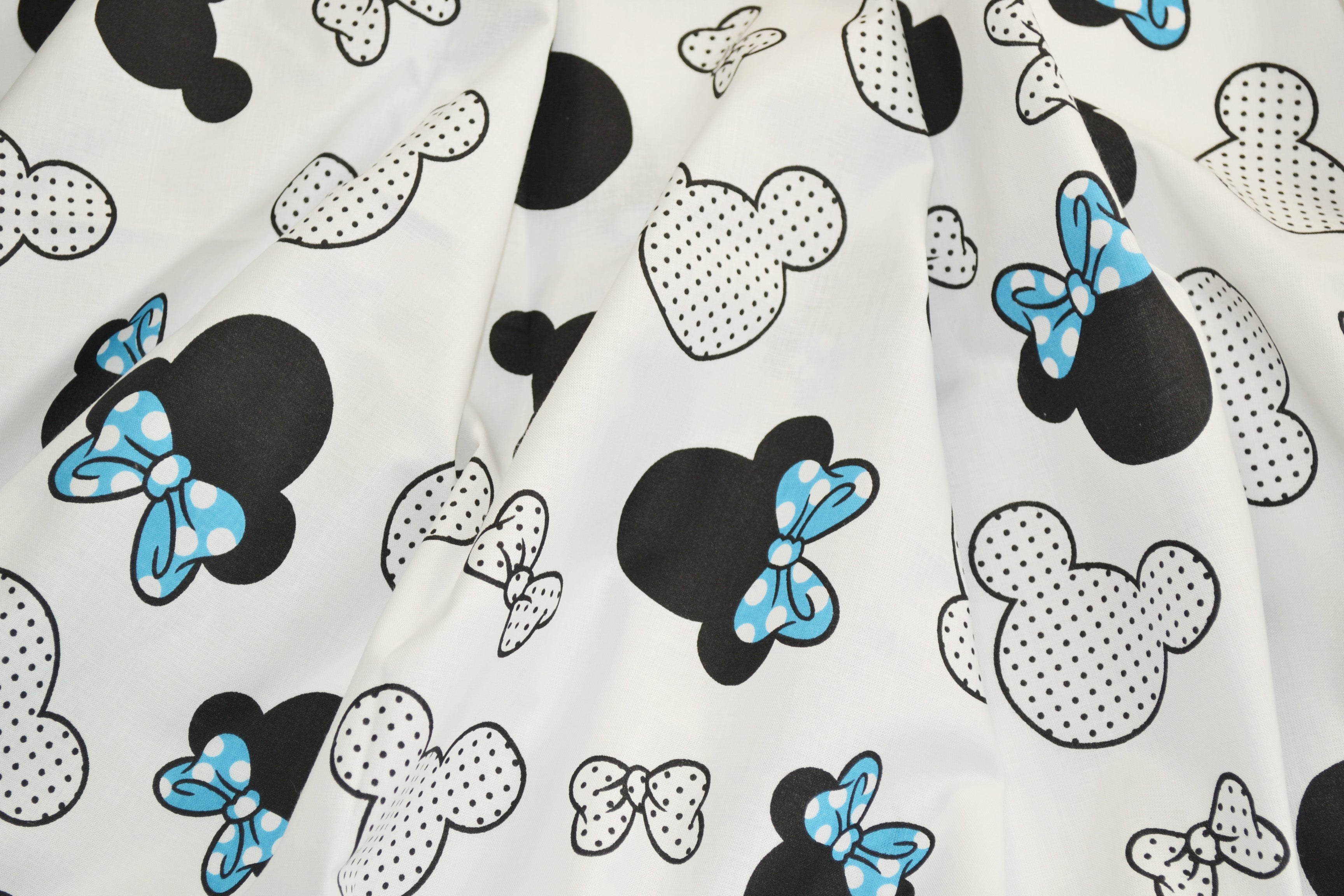 Regular Cotton Fabric - Black And White Mickey Mouse With Synymy Bows On White