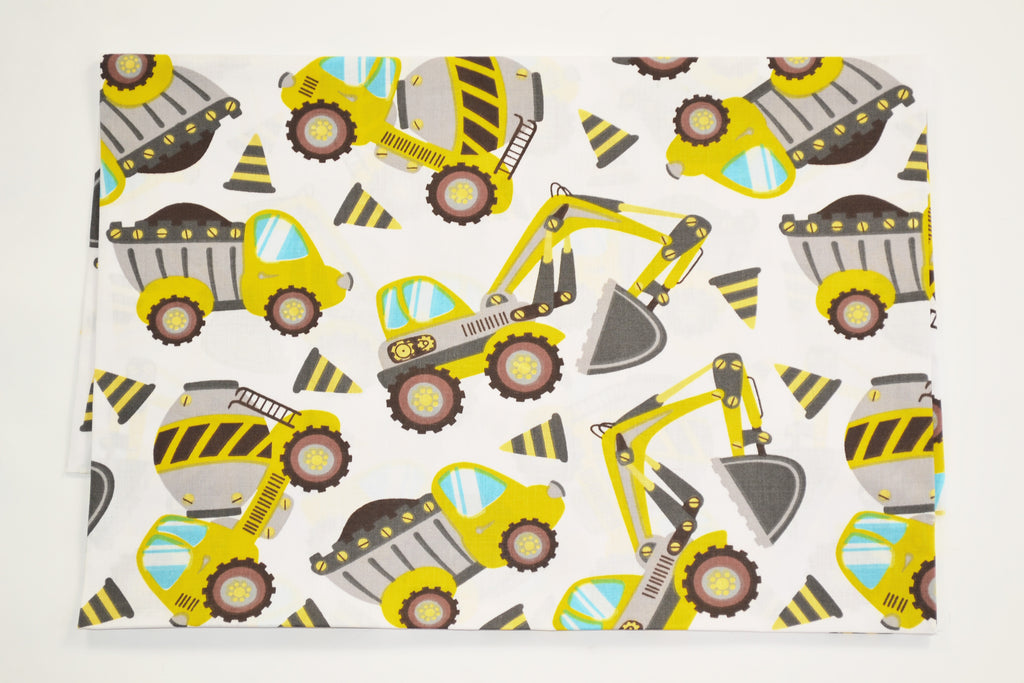 Regular Cotton Fabric - Zheltaya Construction Vehicles On White