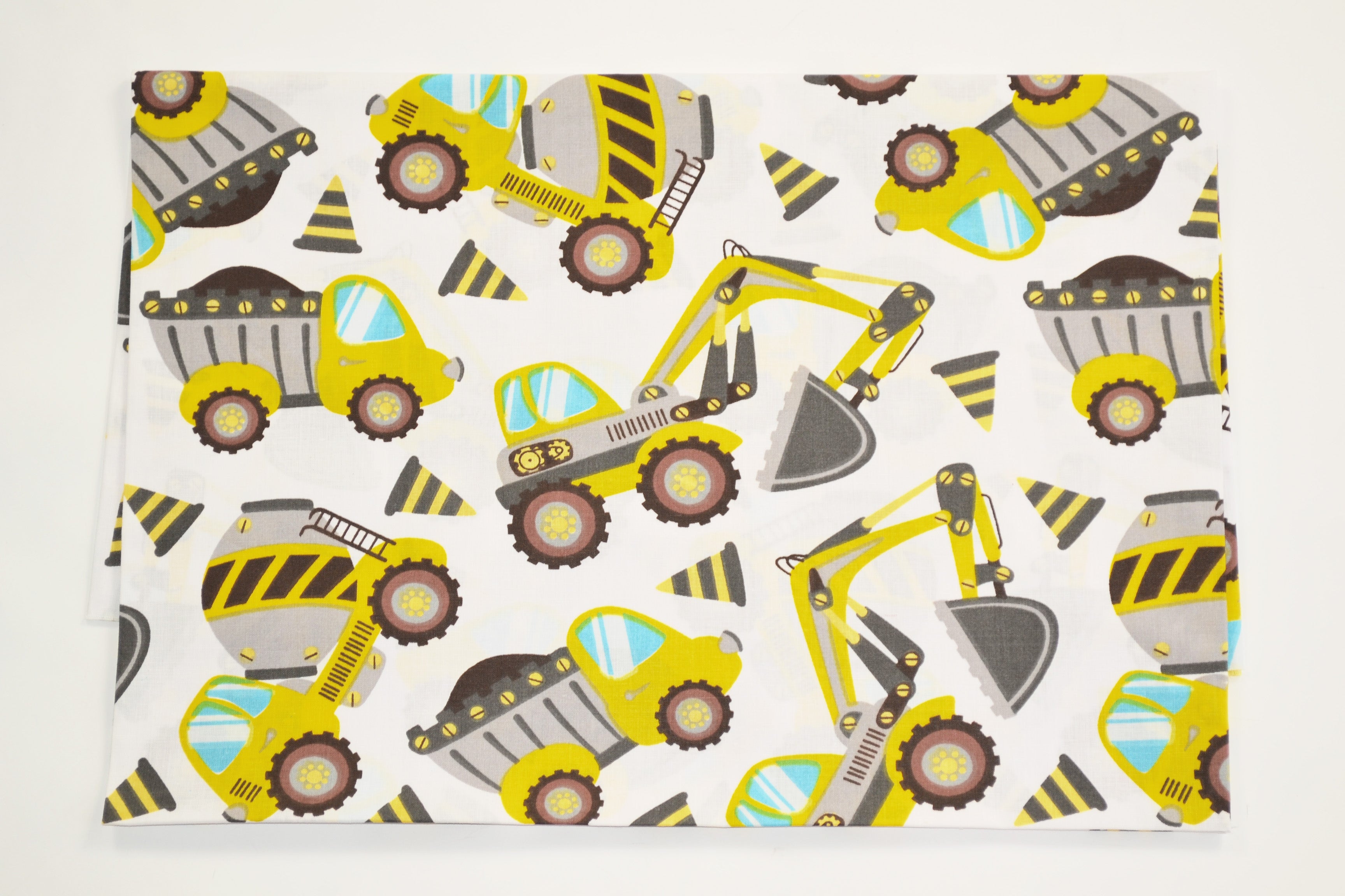 Regular Cotton Fabric - Zheltaya Construction Vehicles On White