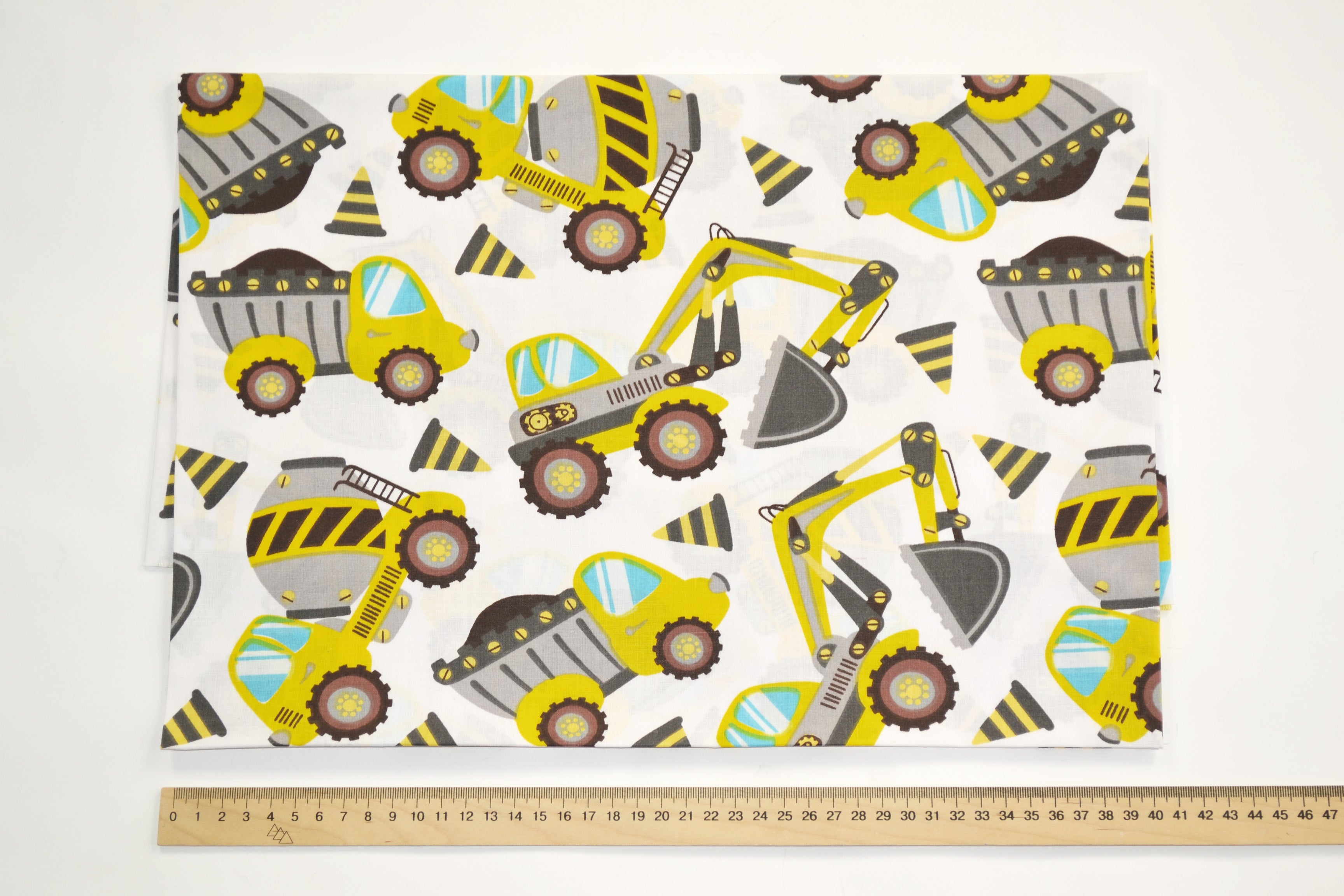 Regular Cotton Fabric - Zheltaya Construction Vehicles On White