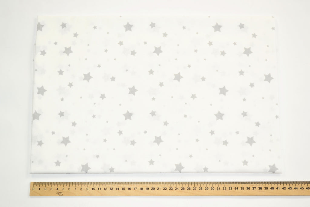 Regular Cotton Fabric - Gray Melkye Stars On White