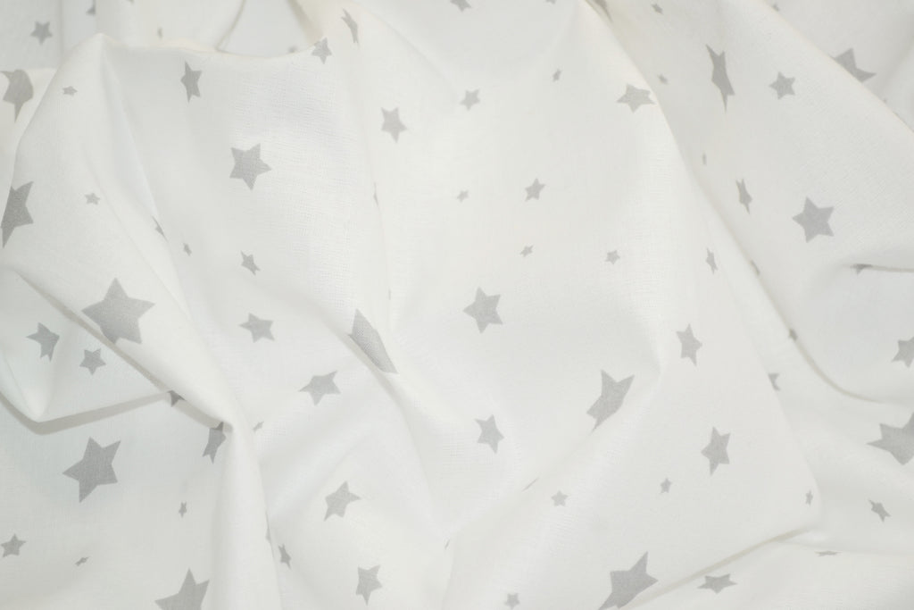 Regular Cotton Fabric - Gray Melkye Stars On White