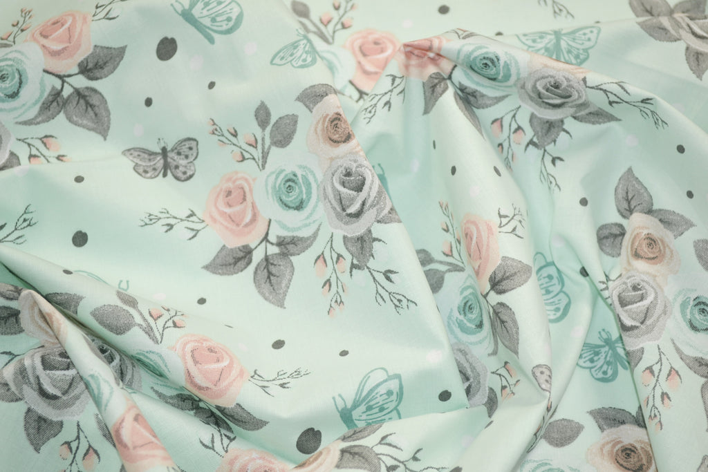Regular Cotton Fabric - Floral Branches And Butterflies Na Myatnom