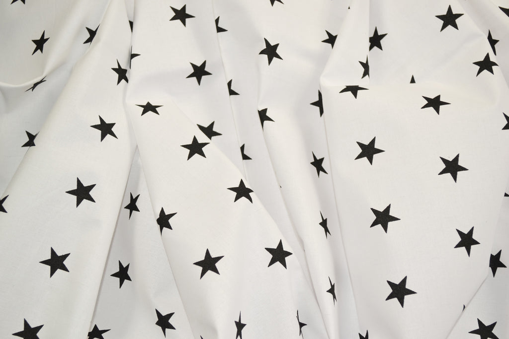 Regular Cotton Fabric - Black Stars On White