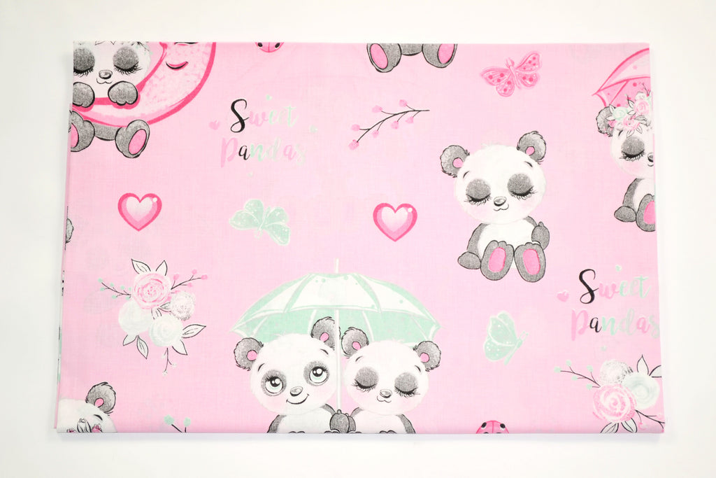 Regular Cotton Fabric - Pandas With Umbrellas On Pink