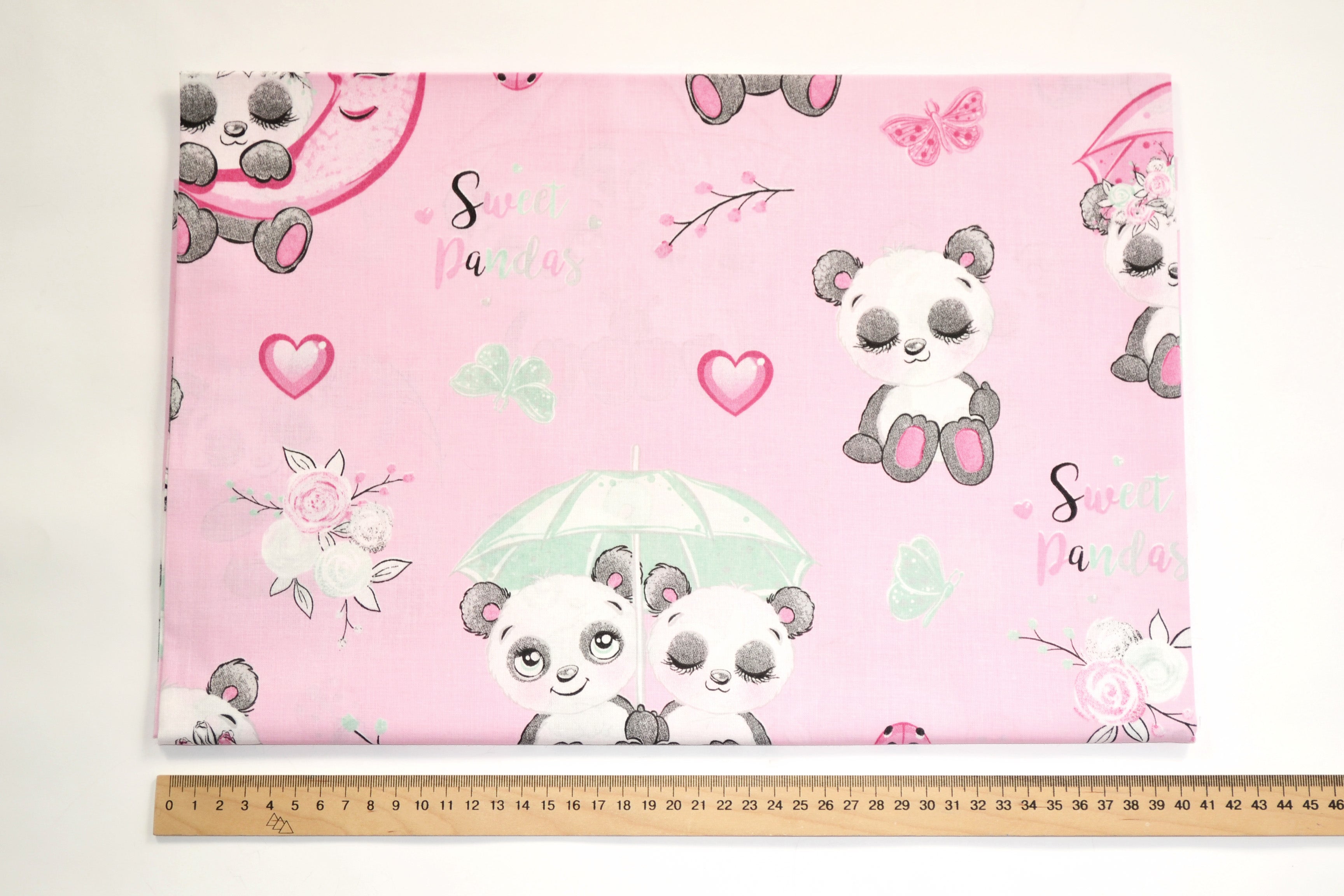 Regular Cotton Fabric - Pandas With Umbrellas On Pink