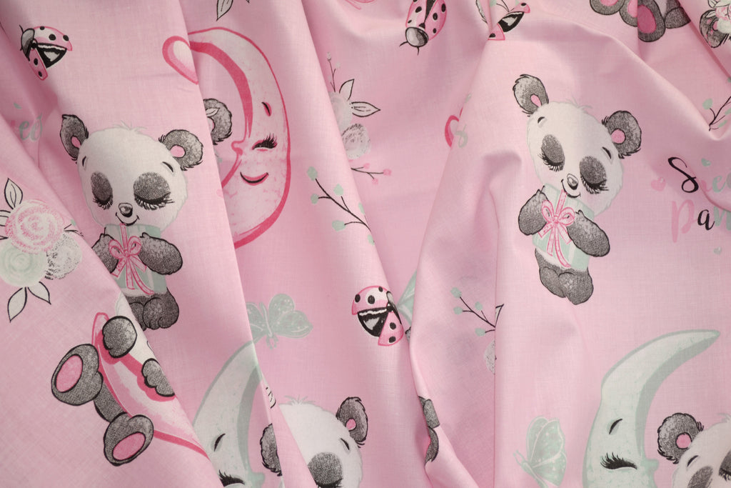 Regular Cotton Fabric - Pandas With Umbrellas On Pink