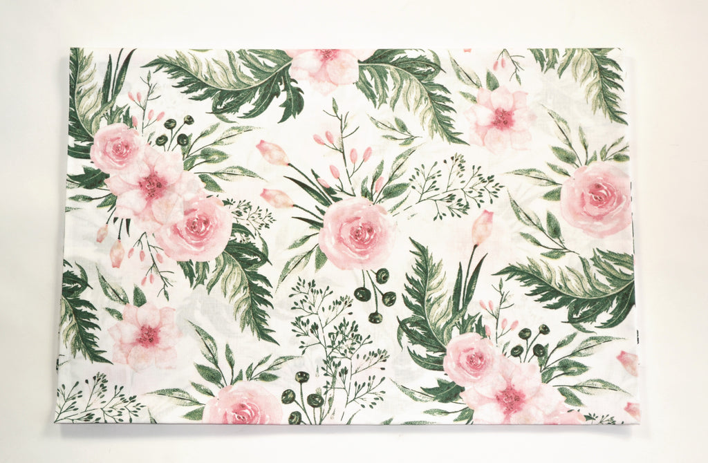 Regular Cotton Fabric - Branches Tea Roses On White