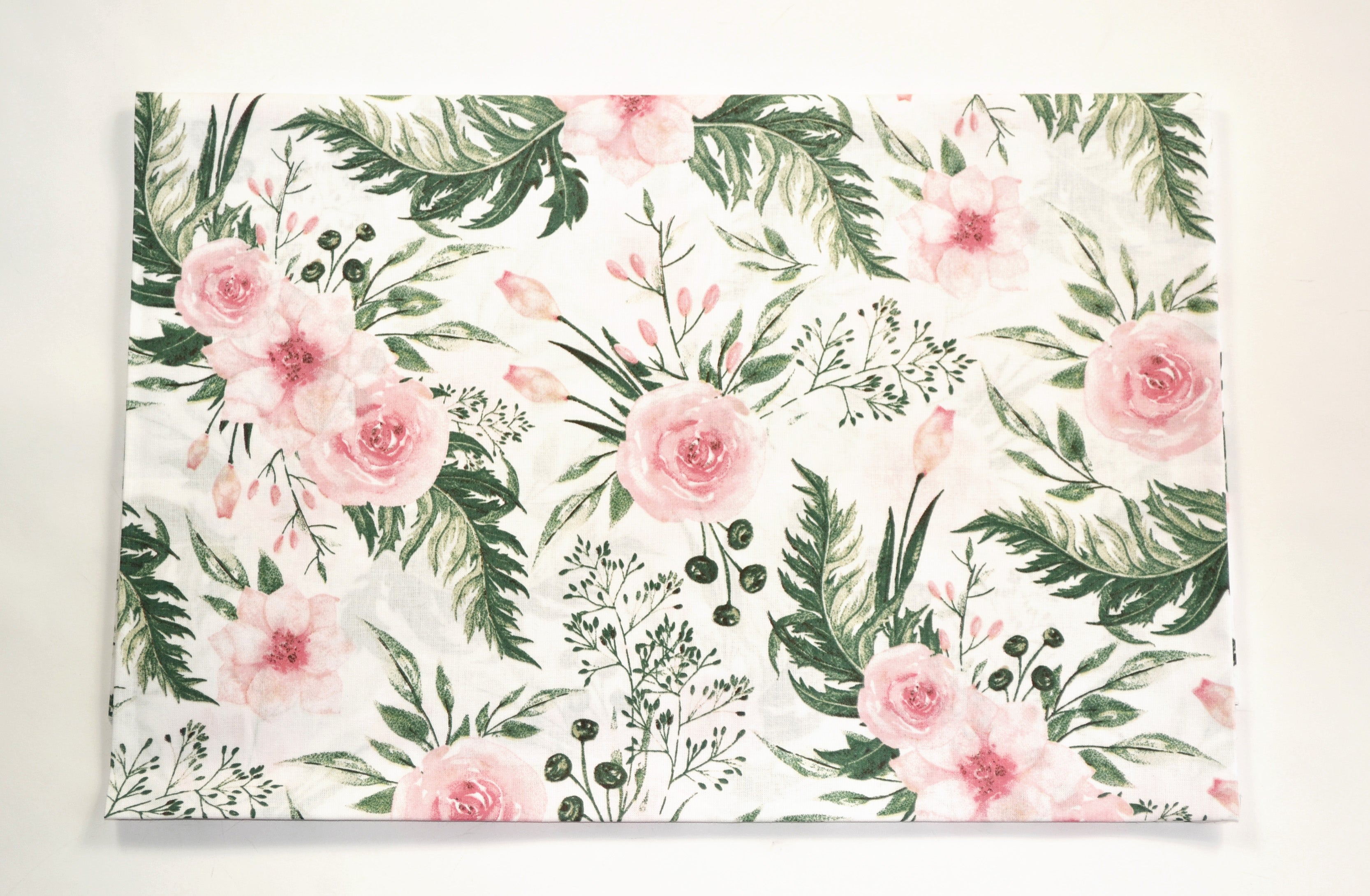Regular Cotton Fabric - Branches Tea Roses On White