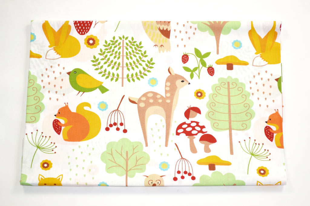 Regular Cotton Fabric - Yarkye Forest Animals And Plants On White