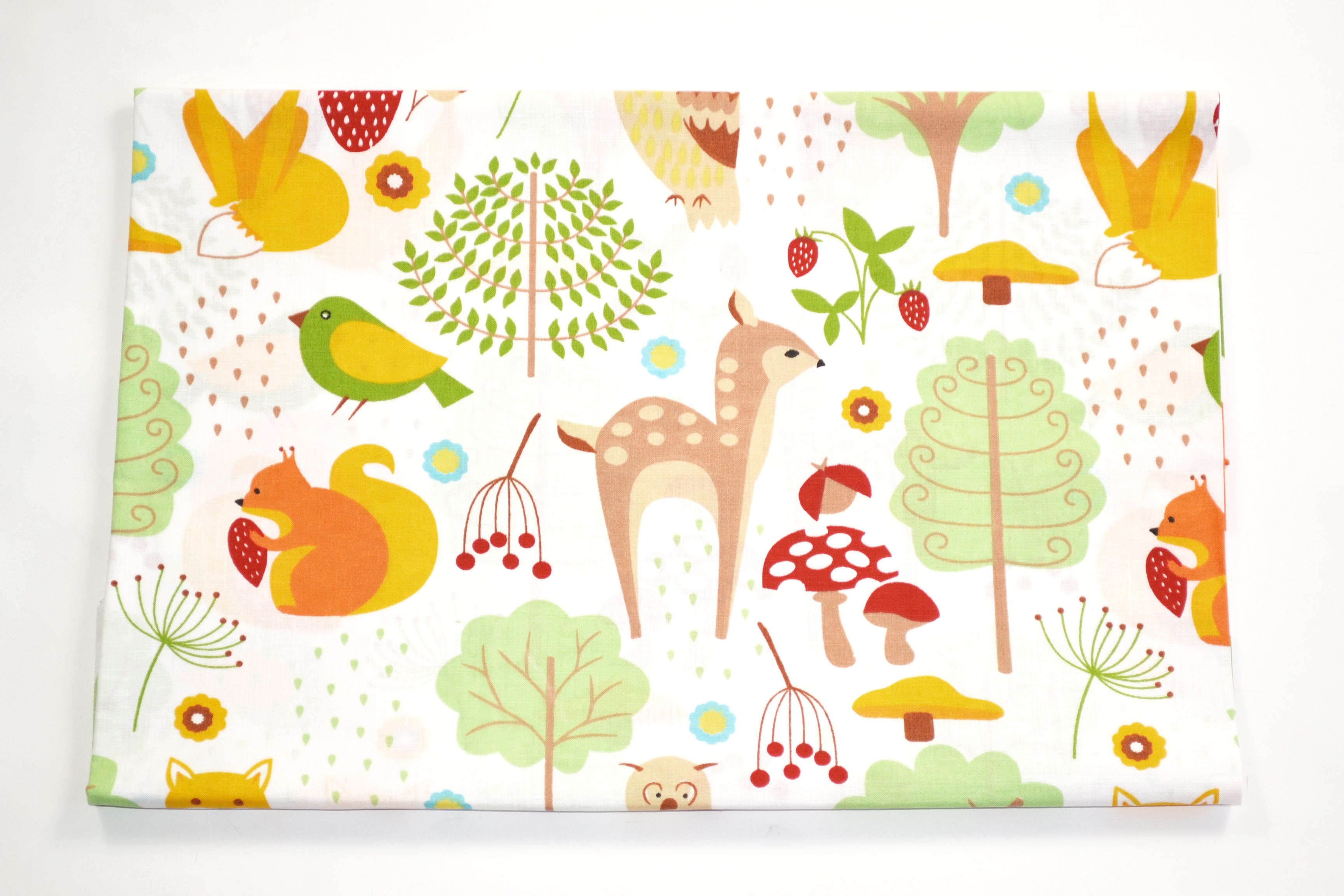 Regular Cotton Fabric - Yarkye Forest Animals And Plants On White