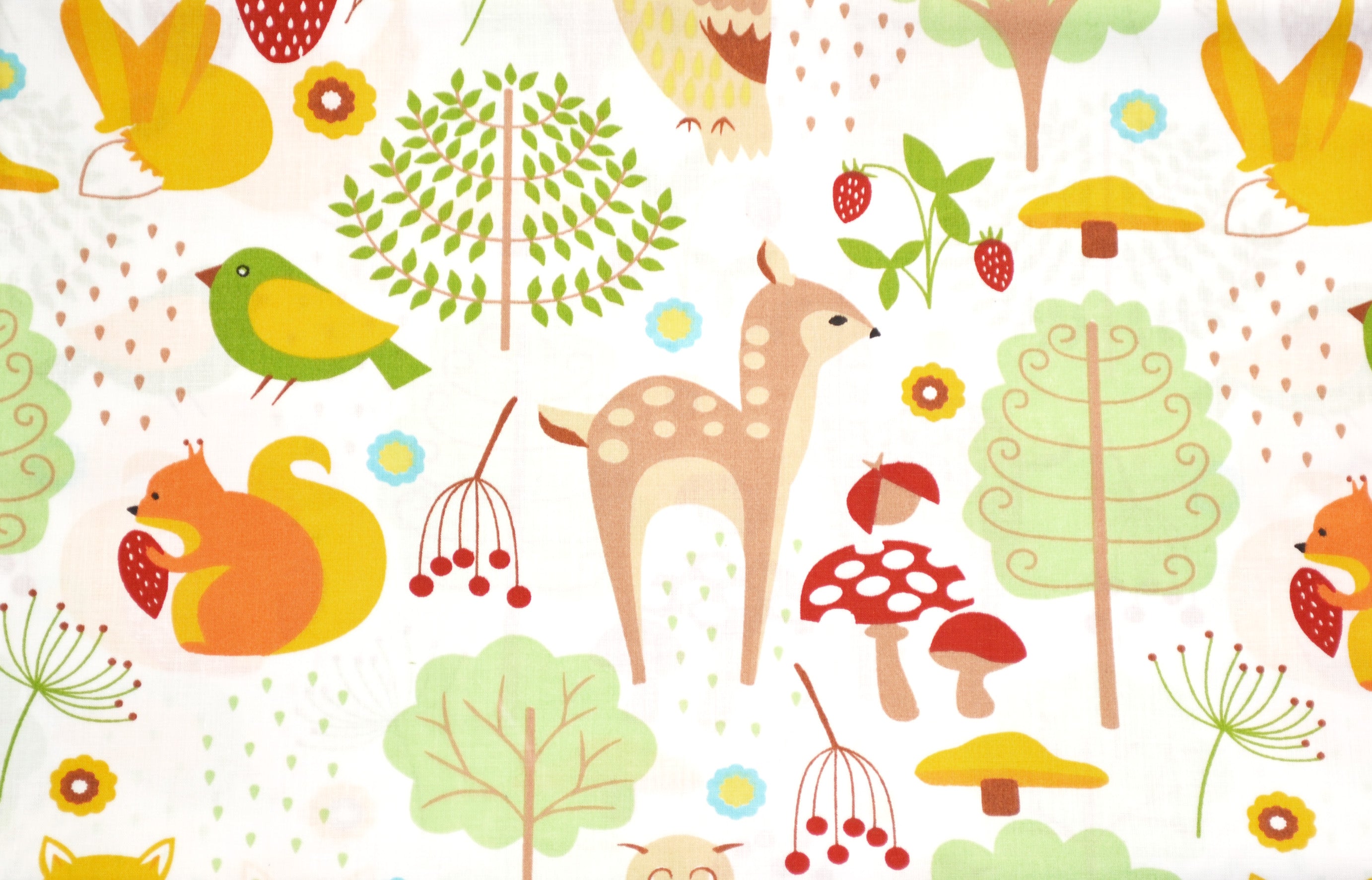 Regular Cotton Fabric - Yarkye Forest Animals And Plants On White
