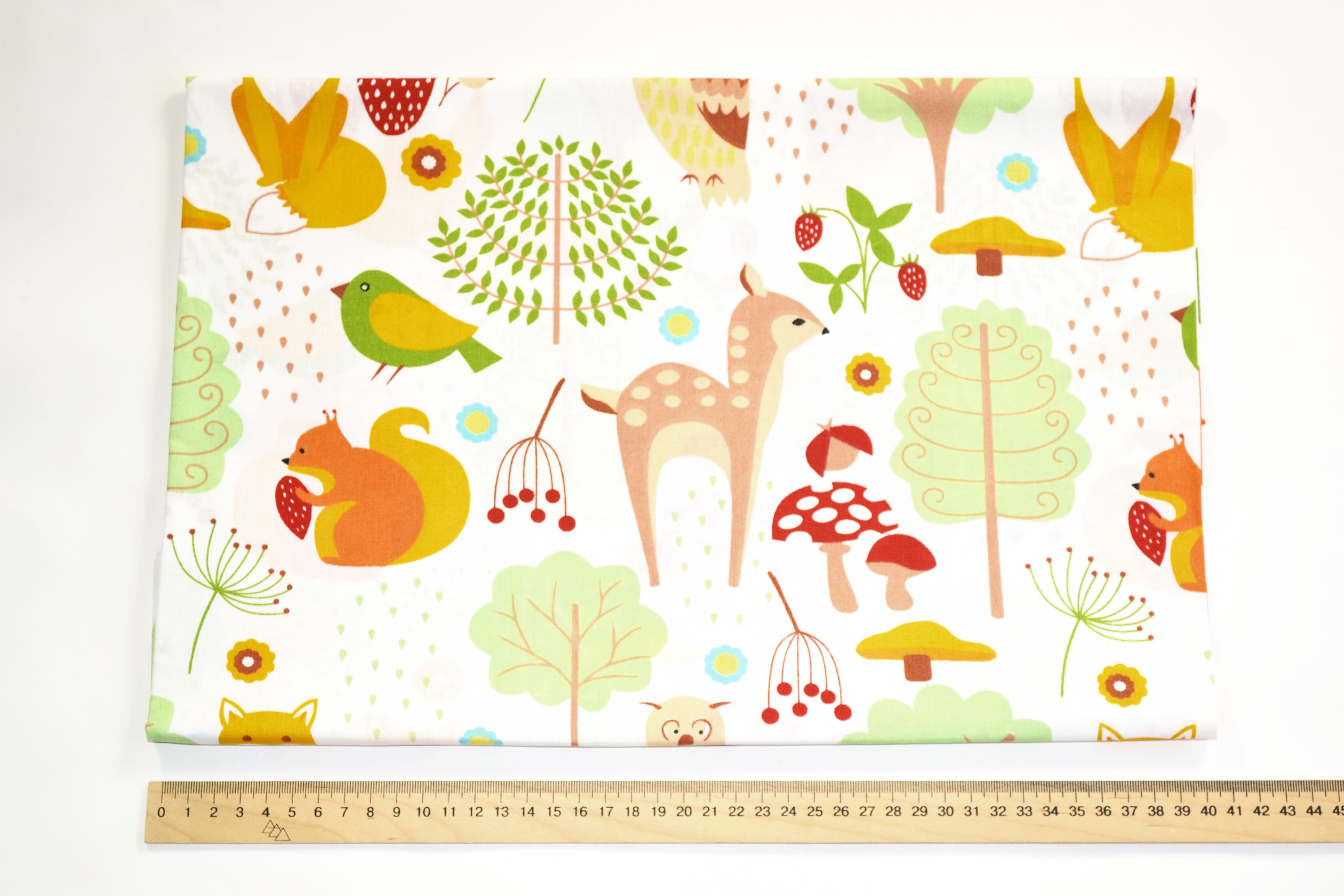 Regular Cotton Fabric - Yarkye Forest Animals And Plants On White