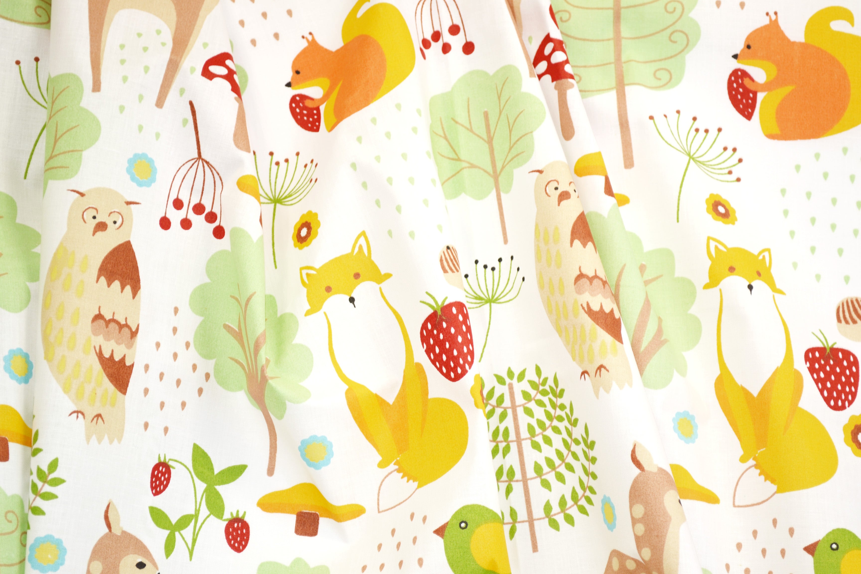 Regular Cotton Fabric - Yarkye Forest Animals And Plants On White