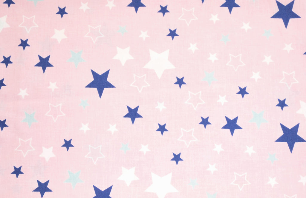 Regular Cotton Fabric - Blue And White Stars Na Svetlo Rozovom