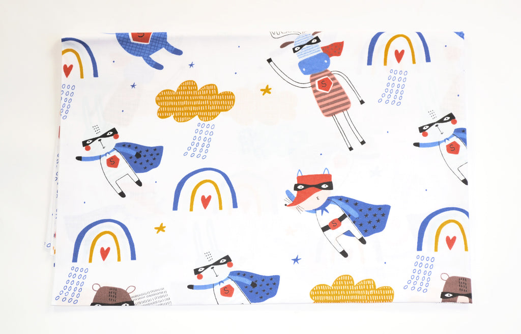 Regular Cotton Fabric - Superhero Animals On White