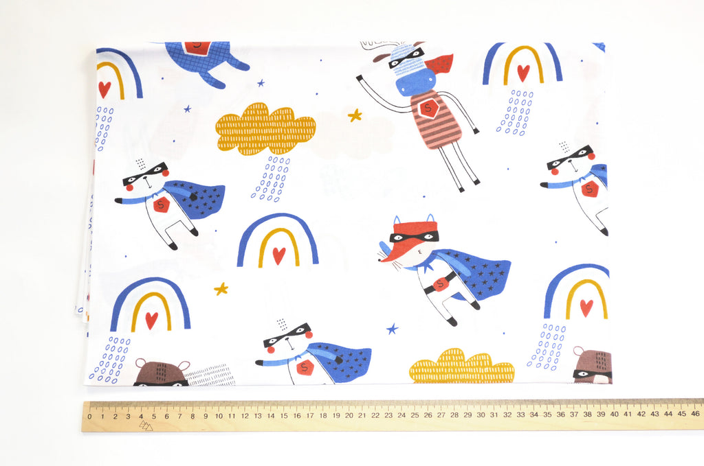 Regular Cotton Fabric - Superhero Animals On White