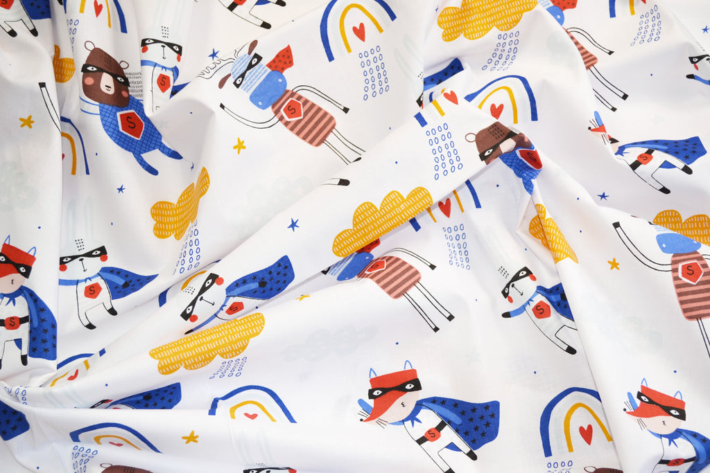 Regular Cotton Fabric - Superhero Animals On White