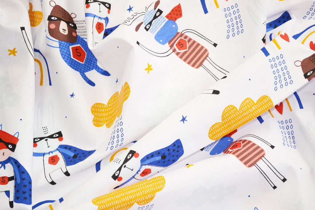 Regular Cotton Fabric - Superhero Animals On White
