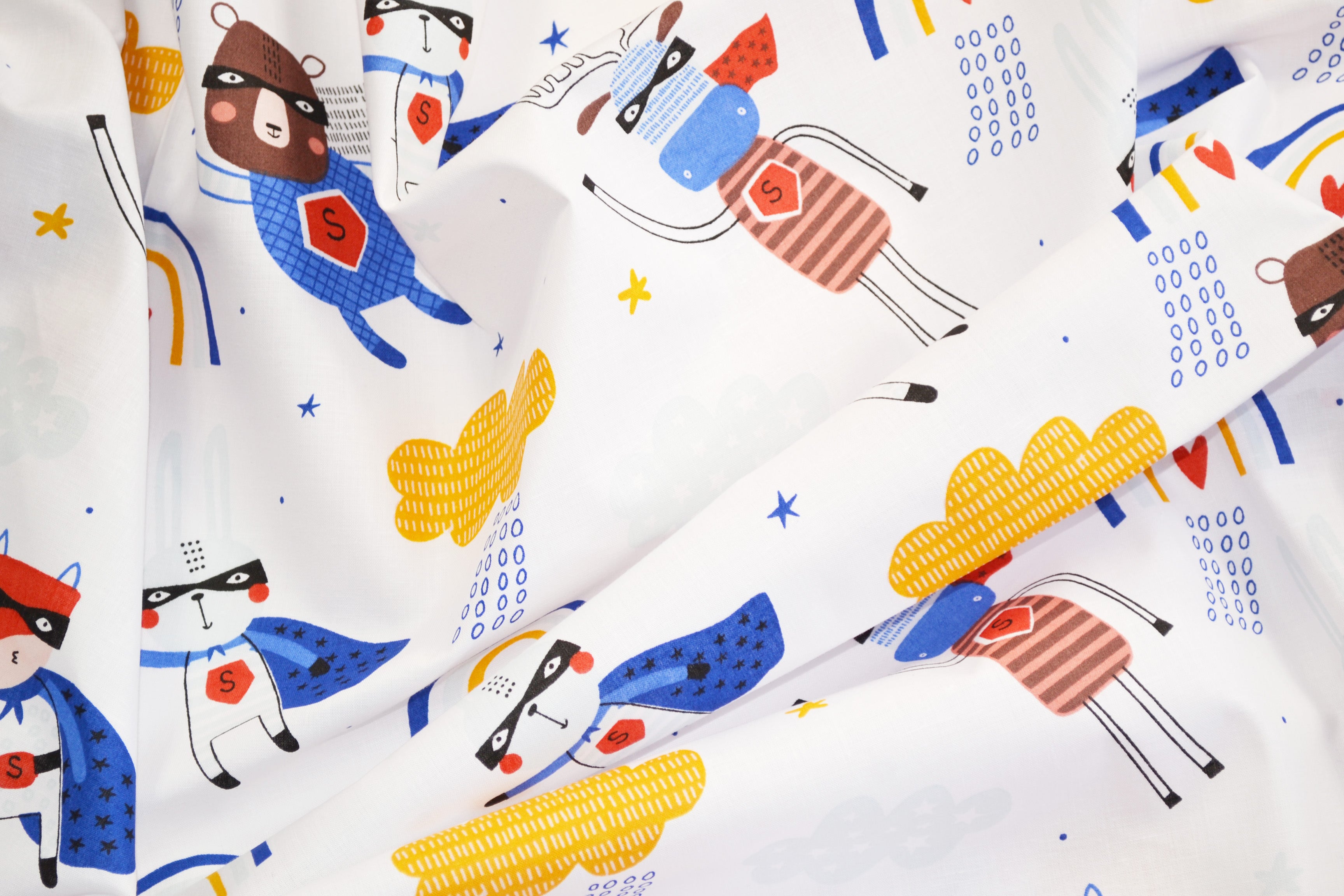 Regular Cotton Fabric - Superhero Animals On White