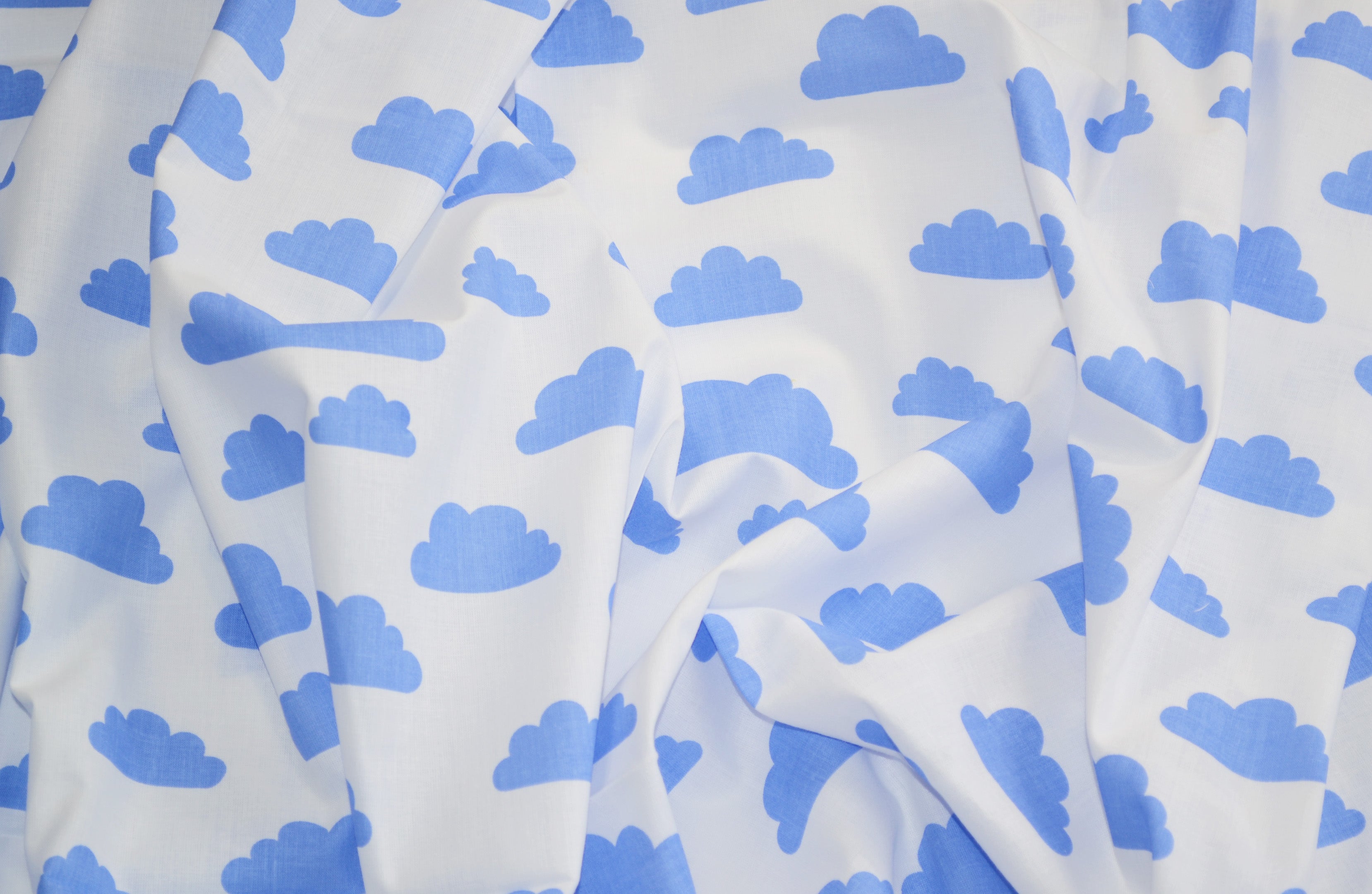 Regular Cotton Fabric - Blue Clouds On White