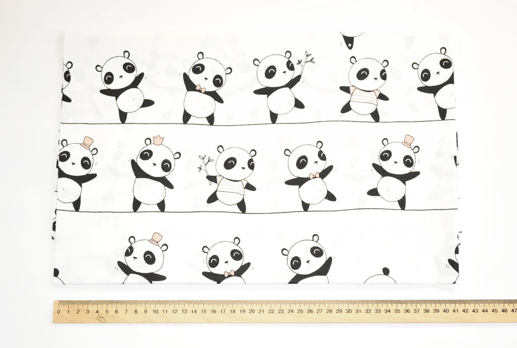 Regular Cotton Fabric - Pandas Na Rope On White