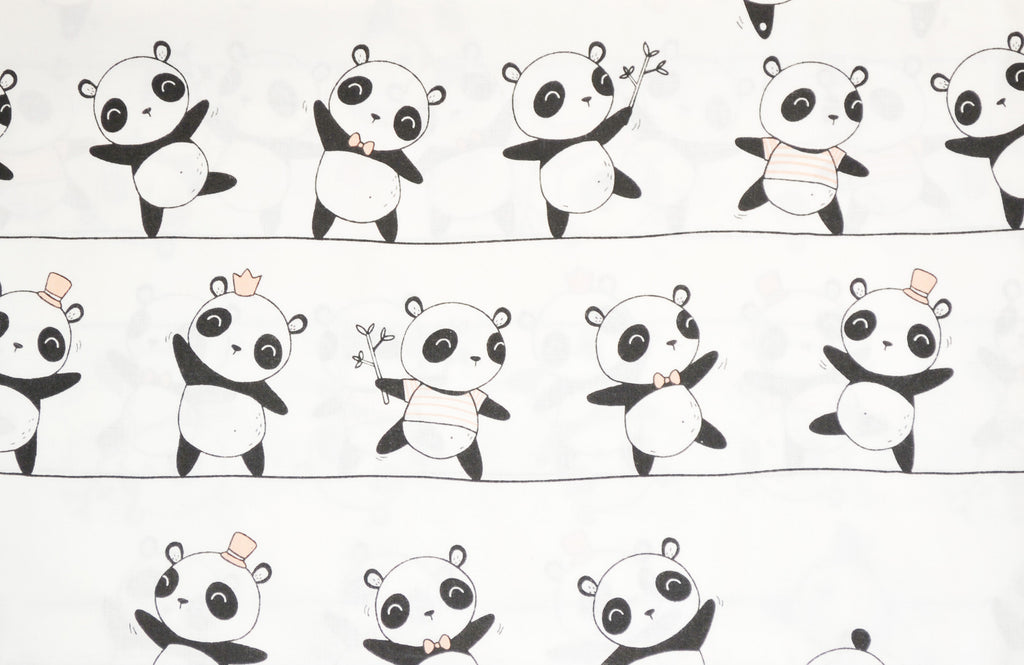 Regular Cotton Fabric - Pandas Na Rope On White
