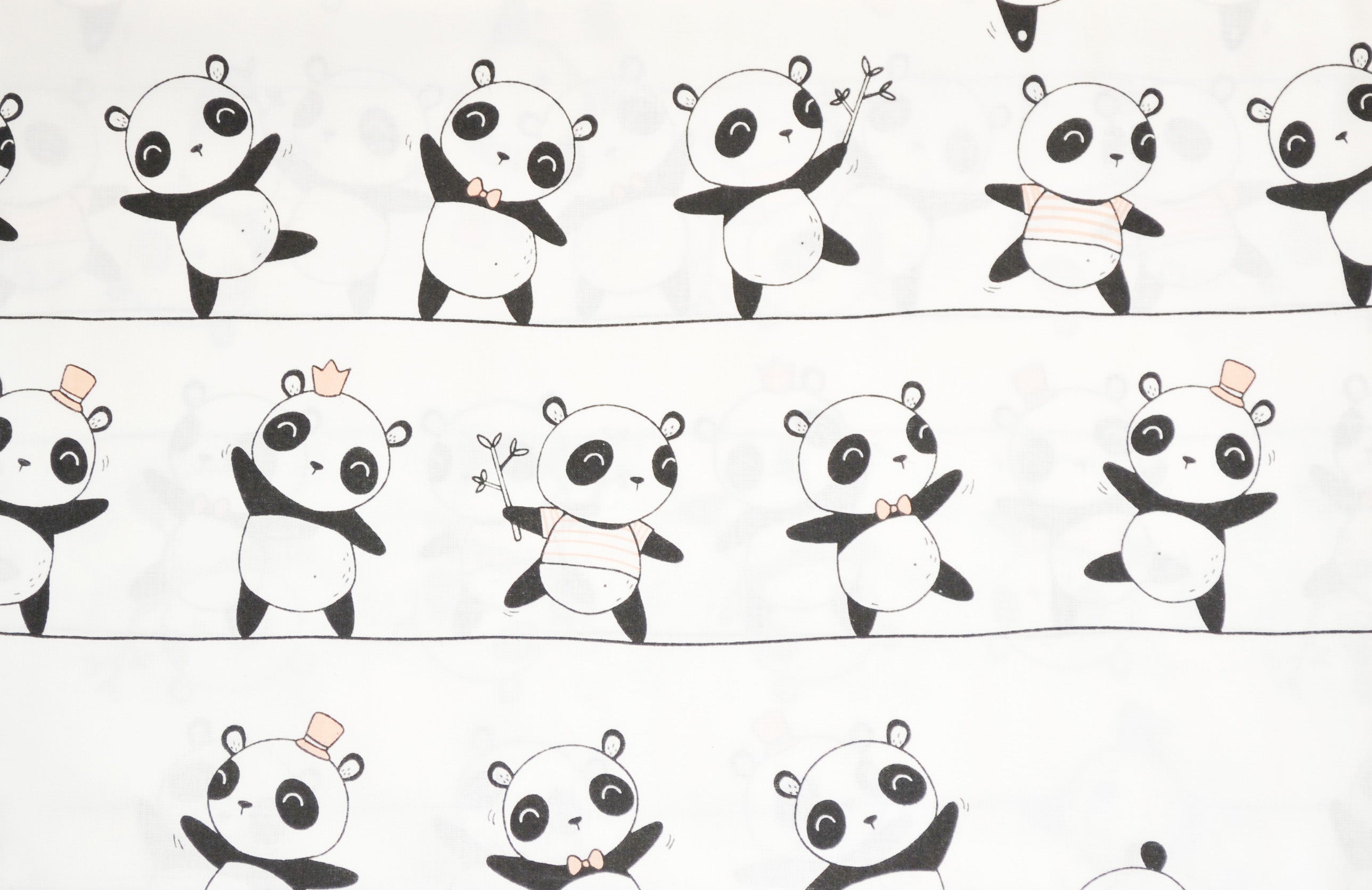 Regular Cotton Fabric - Pandas Na Rope On White