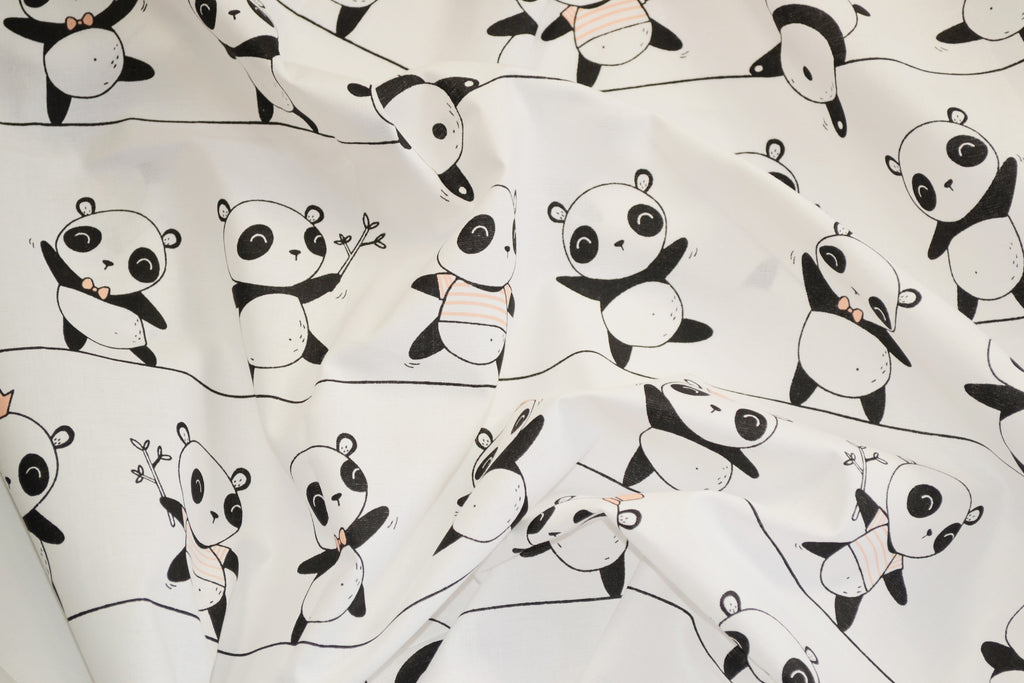 Regular Cotton Fabric - Pandas Na Rope On White