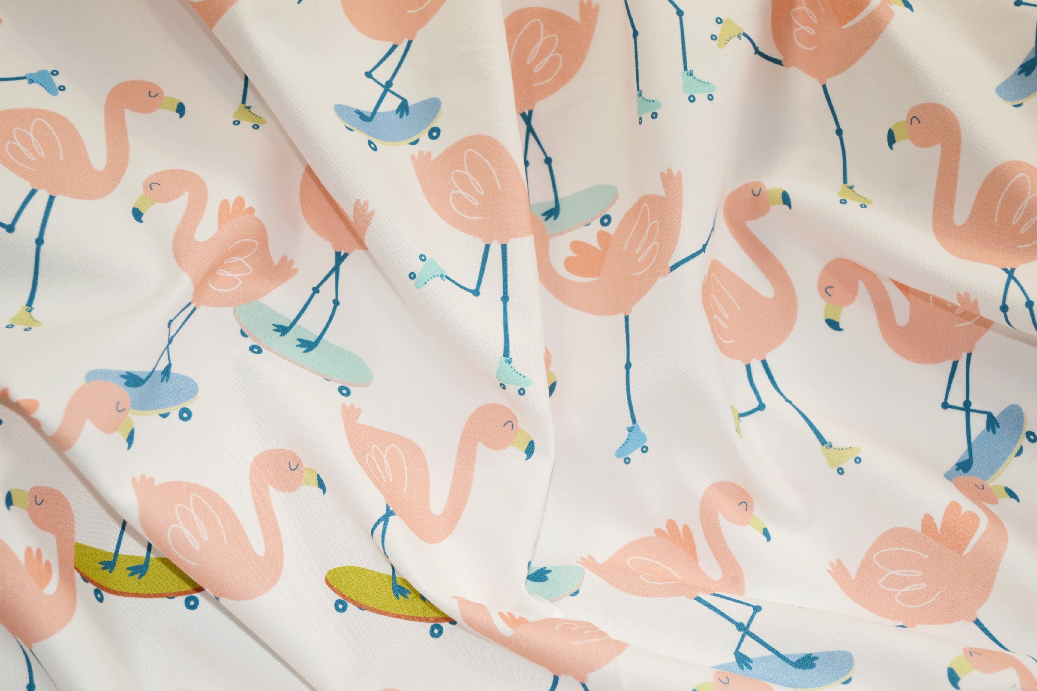 Flamingo on skateboards