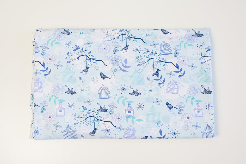 Bird footer in checkered on blue