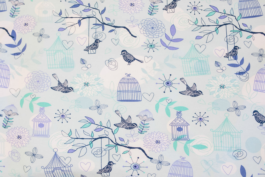 Bird footer in checkered on blue