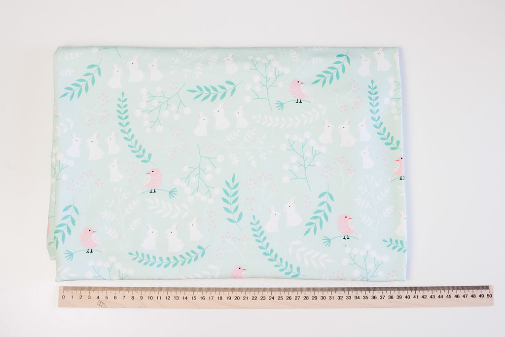 Two-thread birds and rabbits on mint