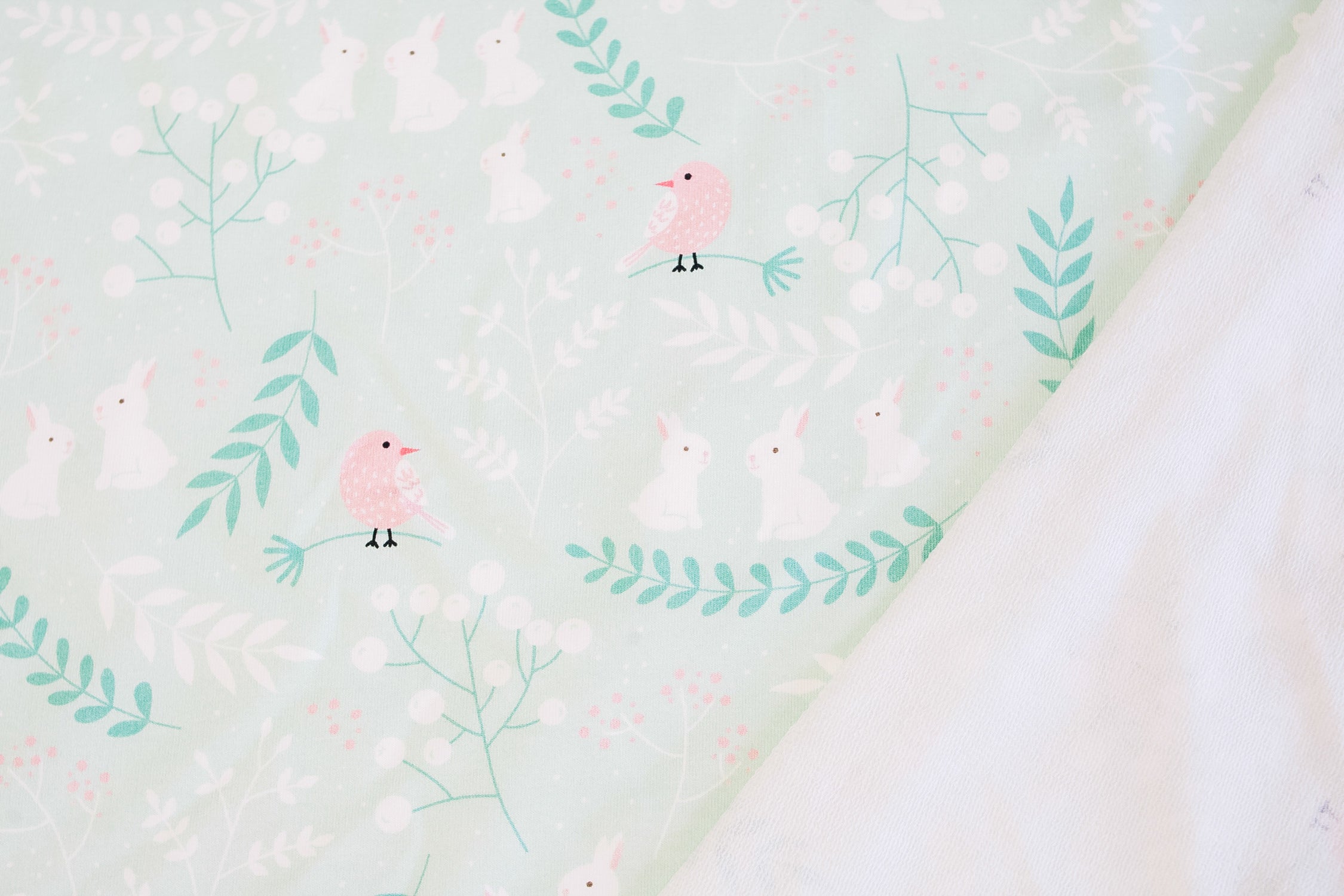 Two-thread birds and rabbits on mint