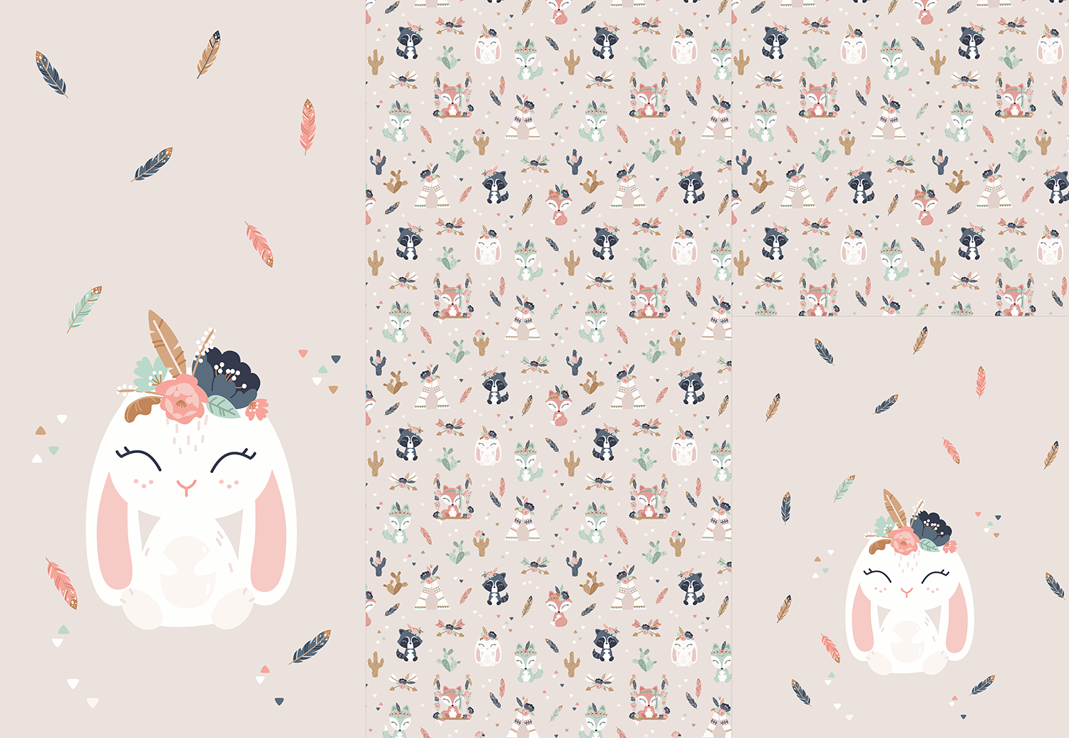 Panel on cocoon envelope and clutches, gloves Bunny boho