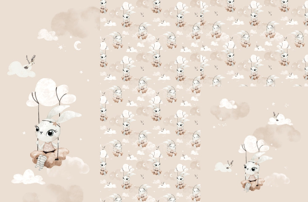 Panel on cocoon envelope and clutches, gloves Bunny on a swing beige