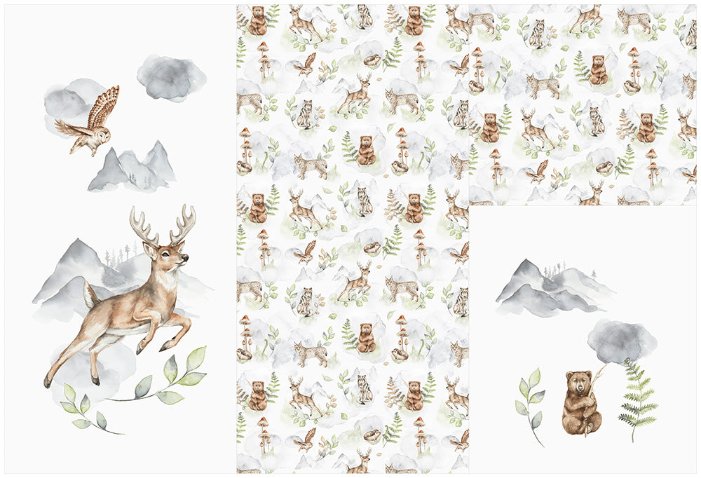 Panel on cocoon envelope and clutches, gloves Deer
